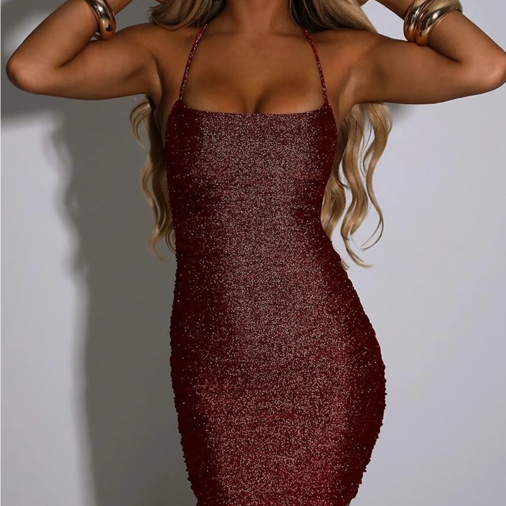 Elegant Burgundy Glitter Dress